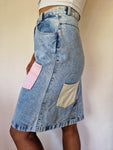 Vintage Patchwork Jeansrock Bunte Taschen Hellblau 40