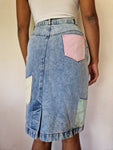 Vintage Patchwork Jeansrock Bunte Taschen Hellblau 40