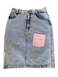 Vintage Patchwork Jeansrock Bunte Taschen Hellblau 40