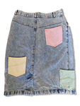 Vintage Patchwork Jeansrock Bunte Taschen Hellblau 40