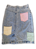 Vintage Patchwork Jeansrock Bunte Taschen Hellblau 40