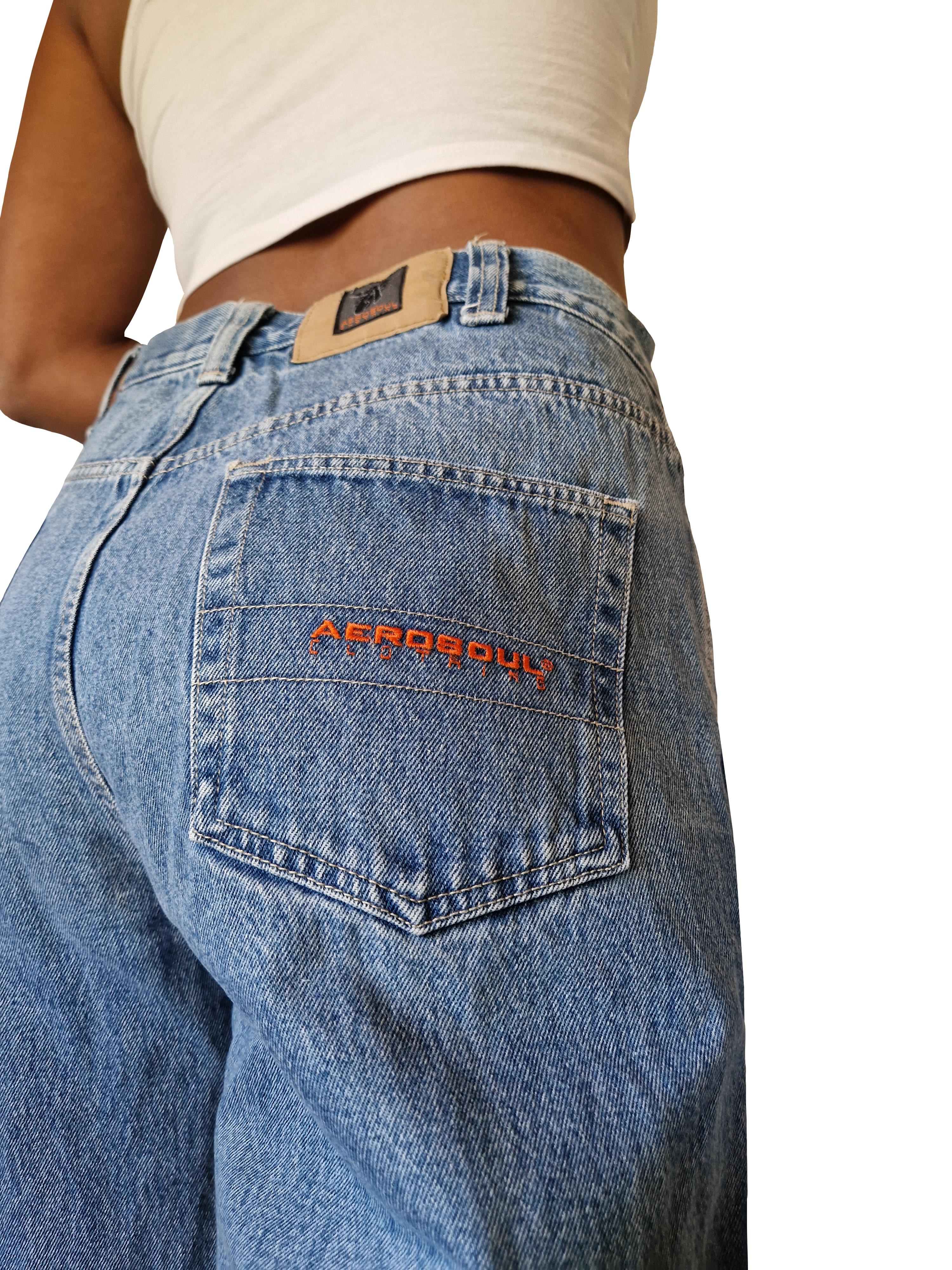 Vintage Aerosoul Jeans Skater Baggy Backpocket Stitching Blau 34x34