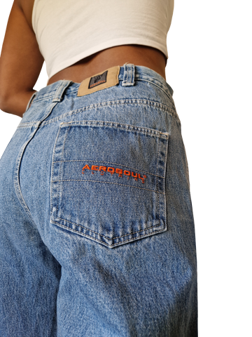 Vintage Aerosoul Jeans Skater Baggy Backpocket Stitching Blau 34x34