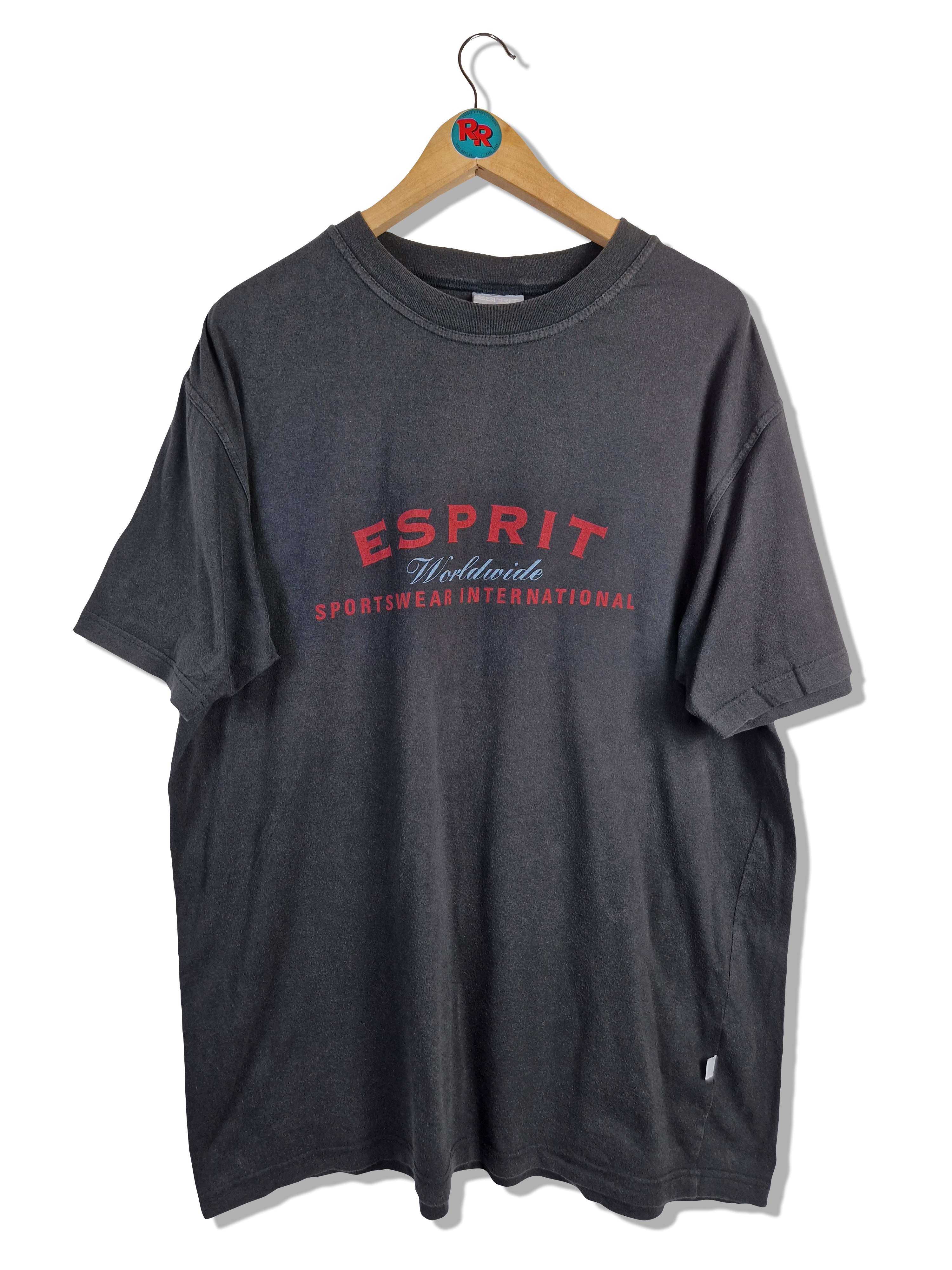 Vintage Esprit Shirt Big Logo Bedruckt Faded Schwarz L - RareRags