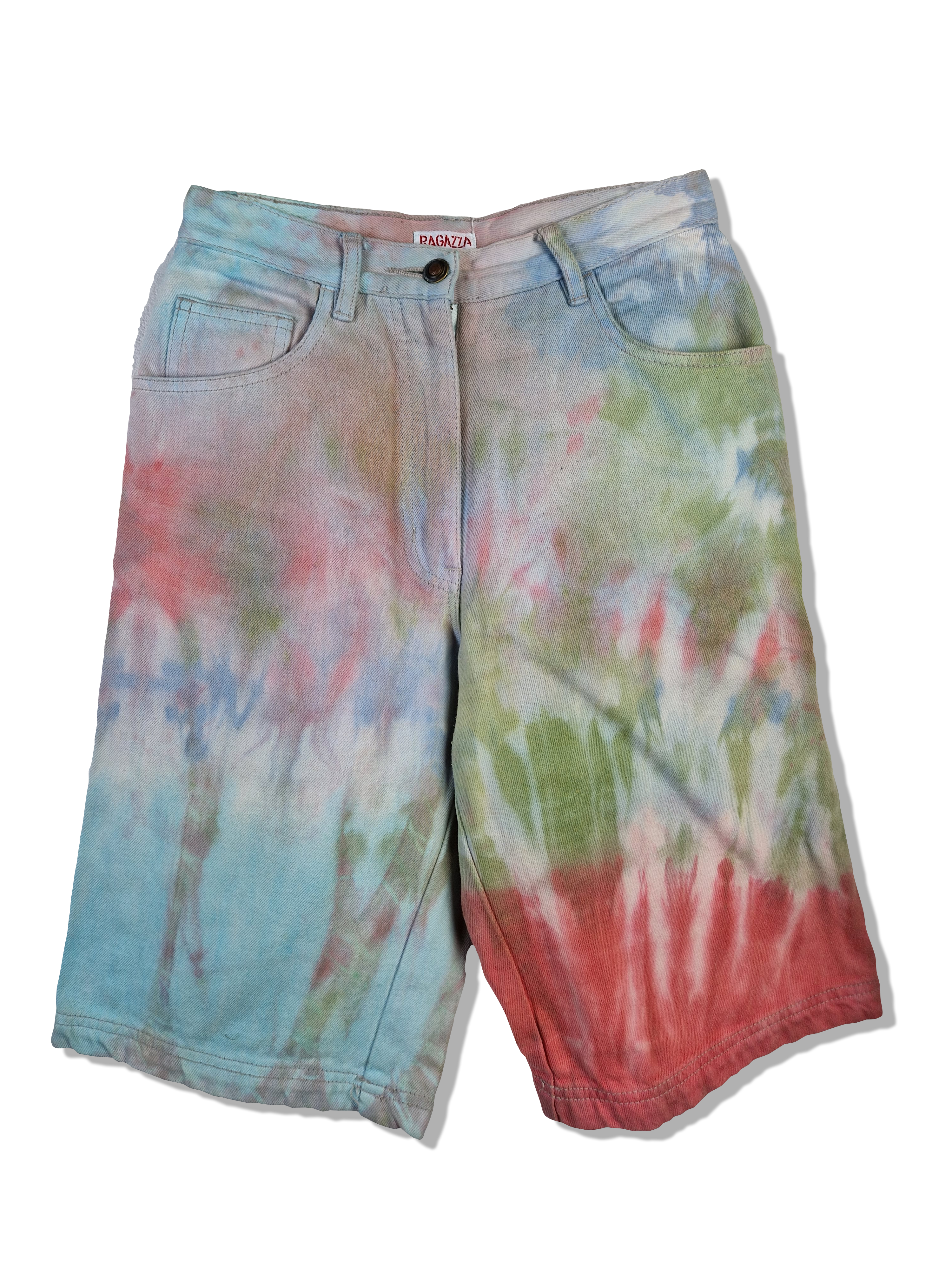 Vintage Ragazza Jeansshorts Batik DIY Lang Bunt 36