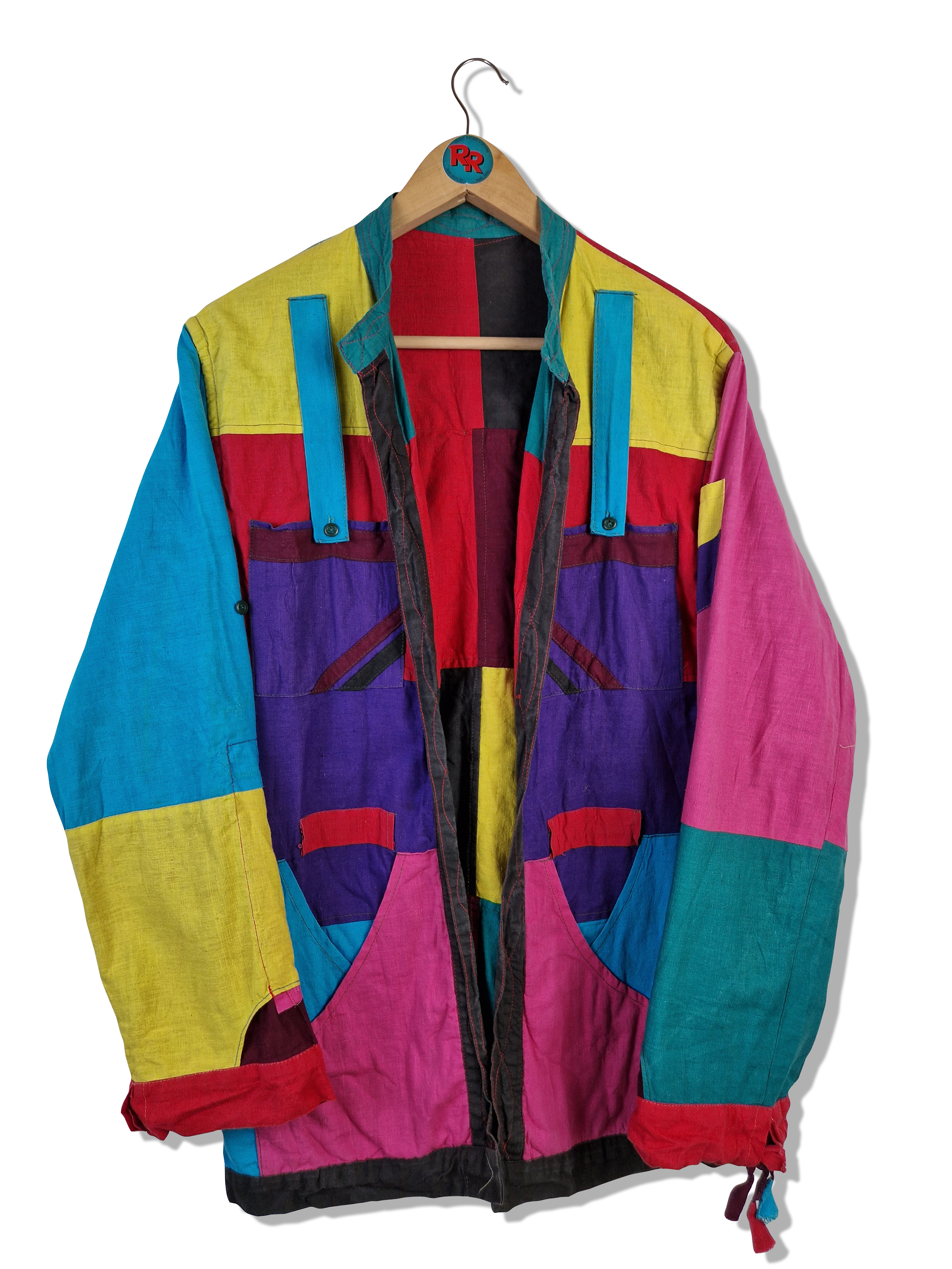 Vintage Unique Patchwork Hemd Multipocket Reversible Bunt L-XL