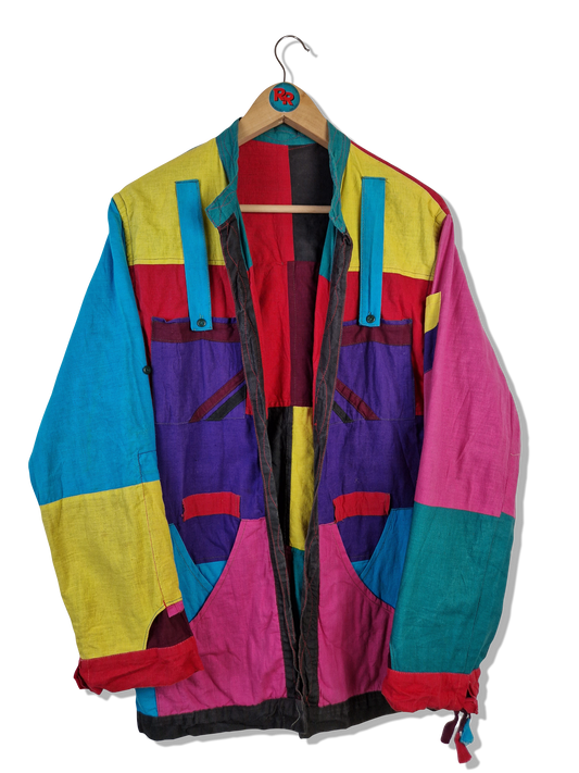 Vintage Unique Patchwork Hemd Multipocket Reversible Bunt L-XL