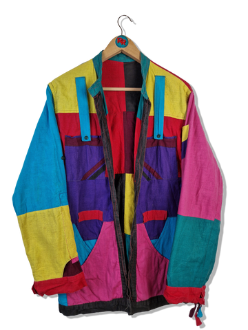 Vintage Unique Patchwork Hemd Multipocket Reversible Bunt L-XL
