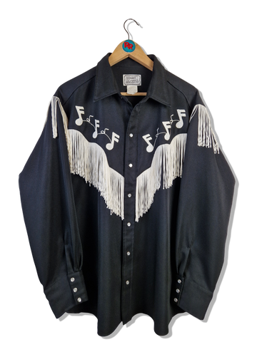 Vintage H Bar California Ranchwear Westernhemd 80s Made In USA Schwarz Weiß L-XL