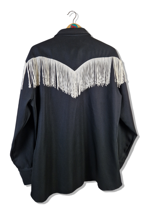 Vintage H Bar California Ranchwear Westernhemd 80s Made In USA Schwarz Weiß L-XL
