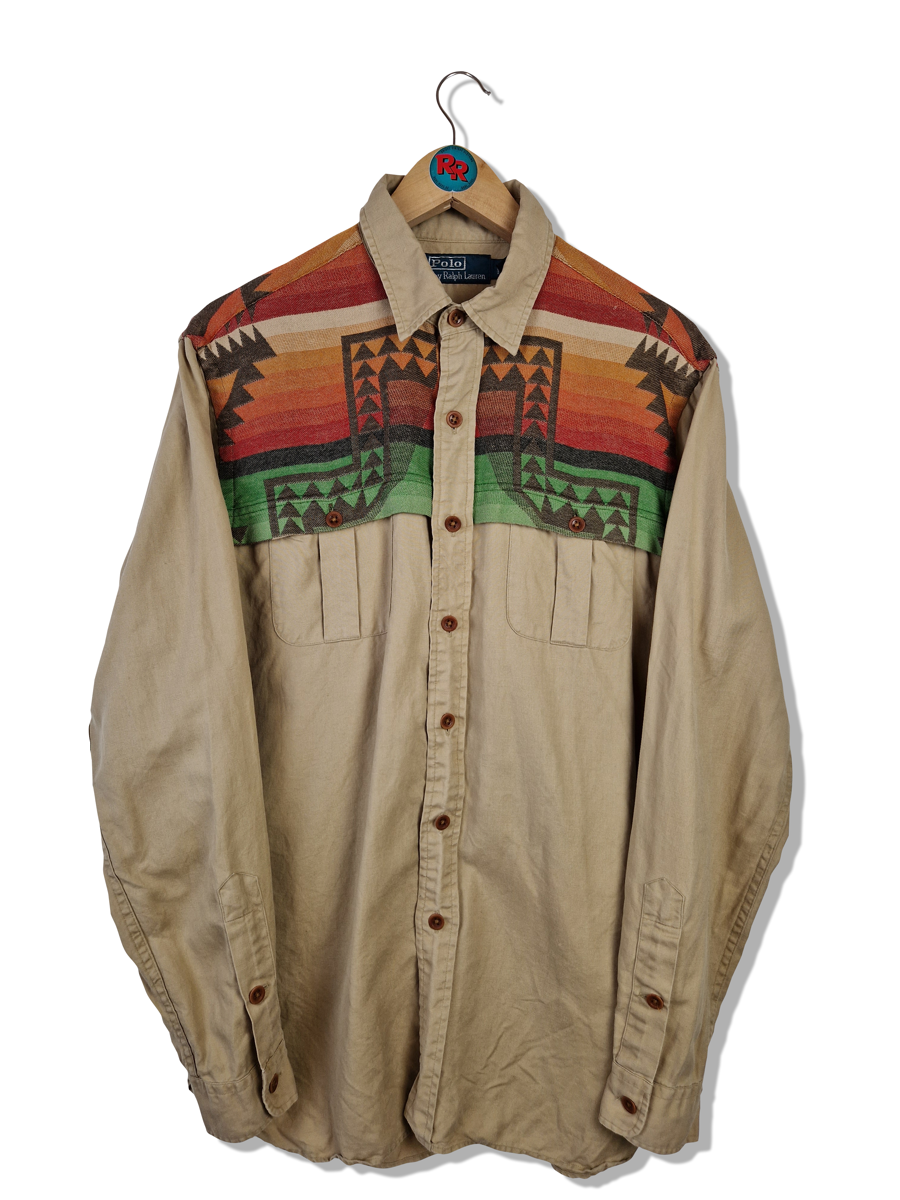 Vintage Ralph Lauren Hemd Fireball Pattern Braun Bunt M - RareRags