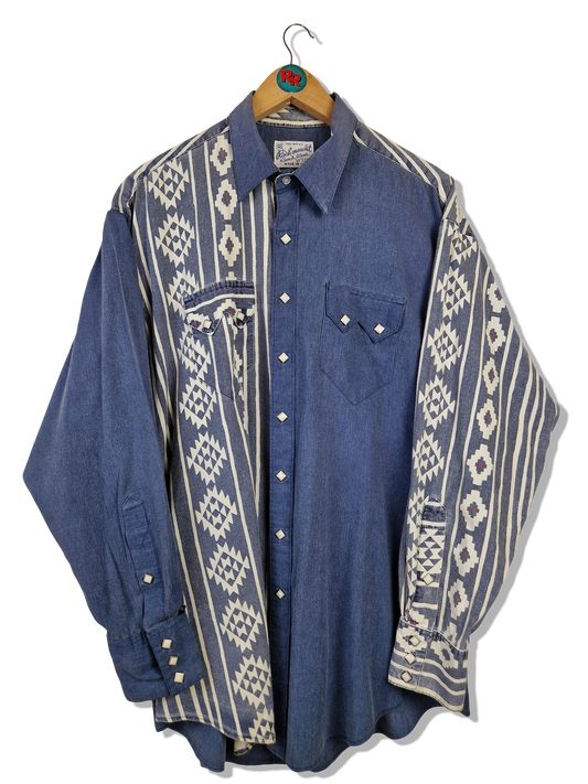 Vintage Rockmount Ranchwear Westernhemd 70s Made In USA Blau Weiß L-XL