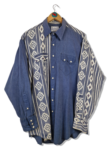 Vintage Rockmount Ranchwear Westernhemd 70s Made In USA Blau Weiß L-XL