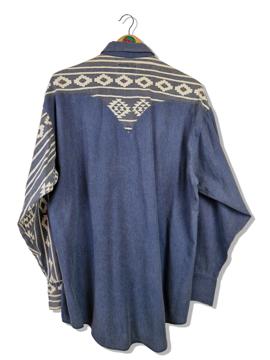 Vintage Rockmount Ranchwear Westernhemd 70s Made In USA Blau Weiß L-XL