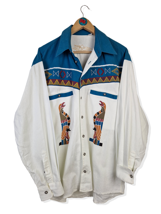 Vintage Stars&Stripes Westernhemd Weiß Blau M