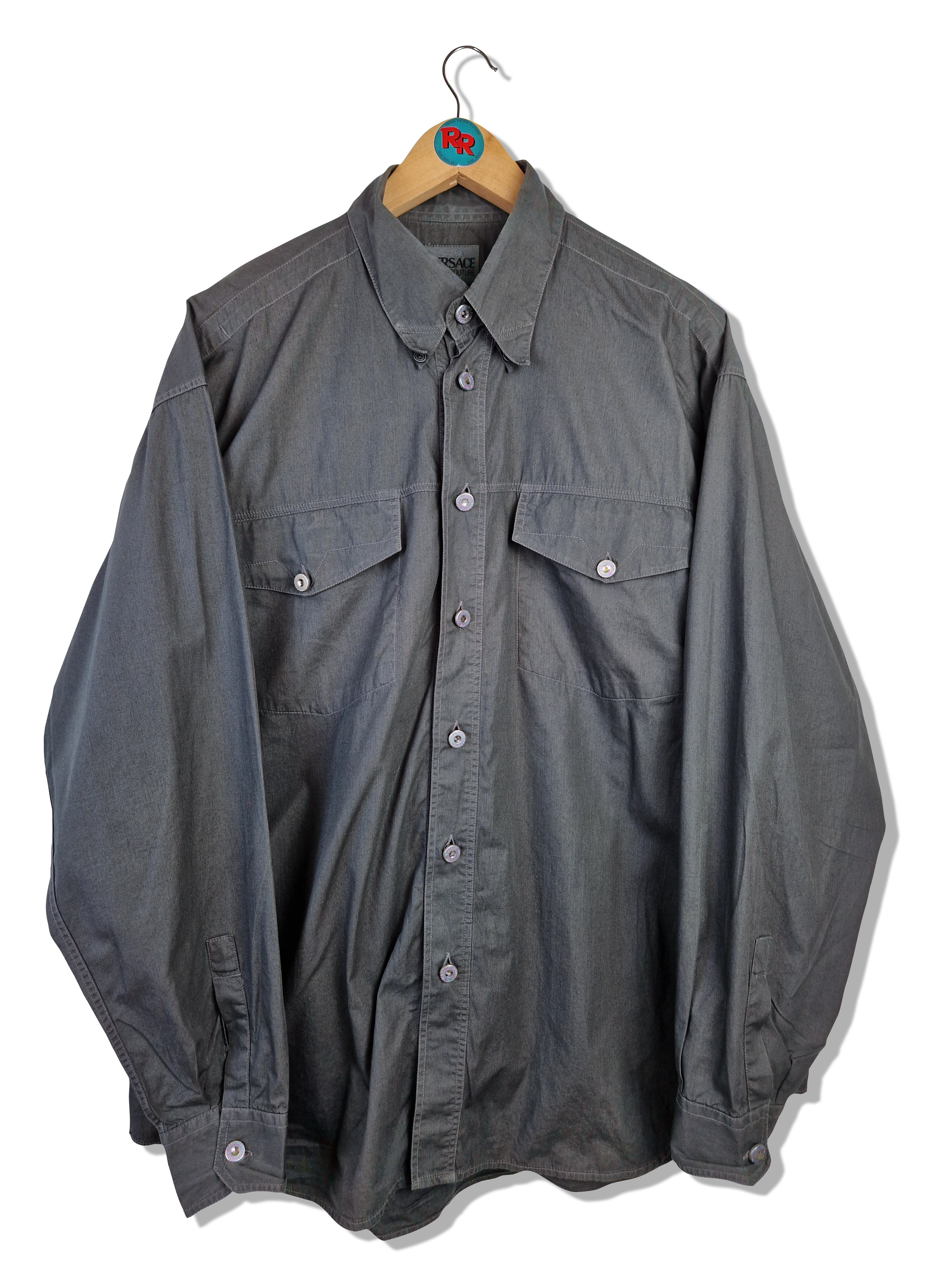 Vintage Versace Hemd Made In Italy Grau Schwarz XL