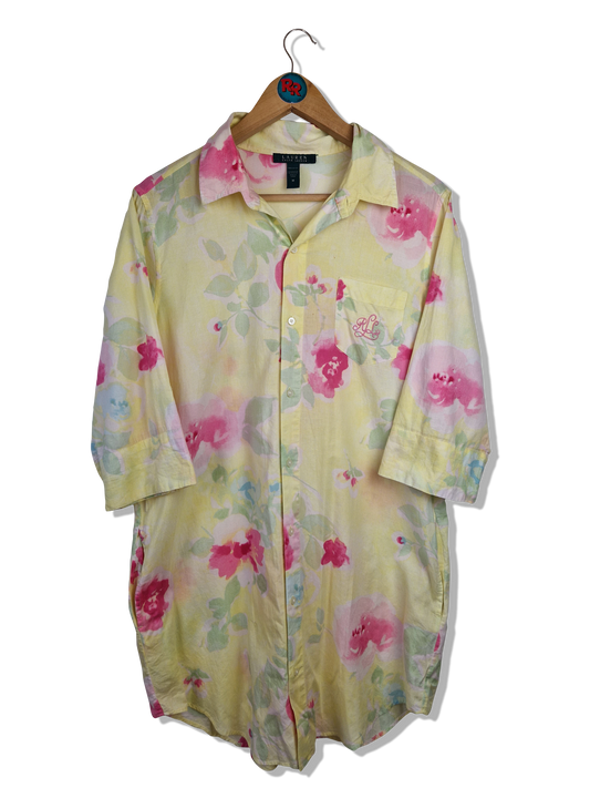 Lauren Ralph Lauren Hemd Kurzarm Rosenprint Gelb Rosa M