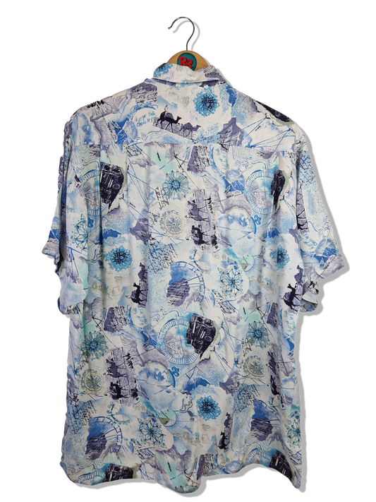 Vintage Cottonmount Hemd Kurzarm "Modisch weit" Crazy Pattern Blautöne M
