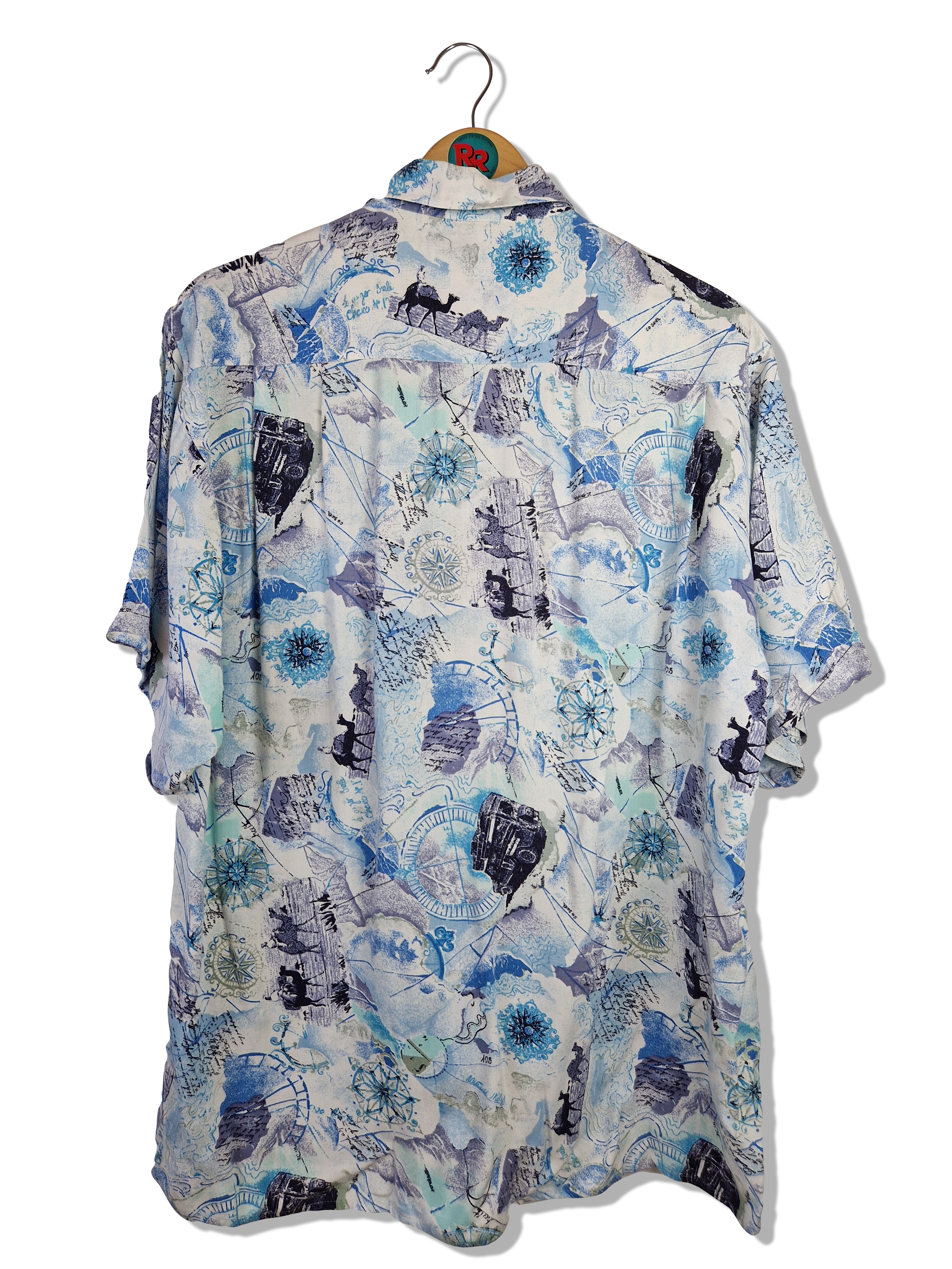 Vintage Cottonmount Hemd Kurzarm "Modisch weit" Crazy Pattern Blautöne M