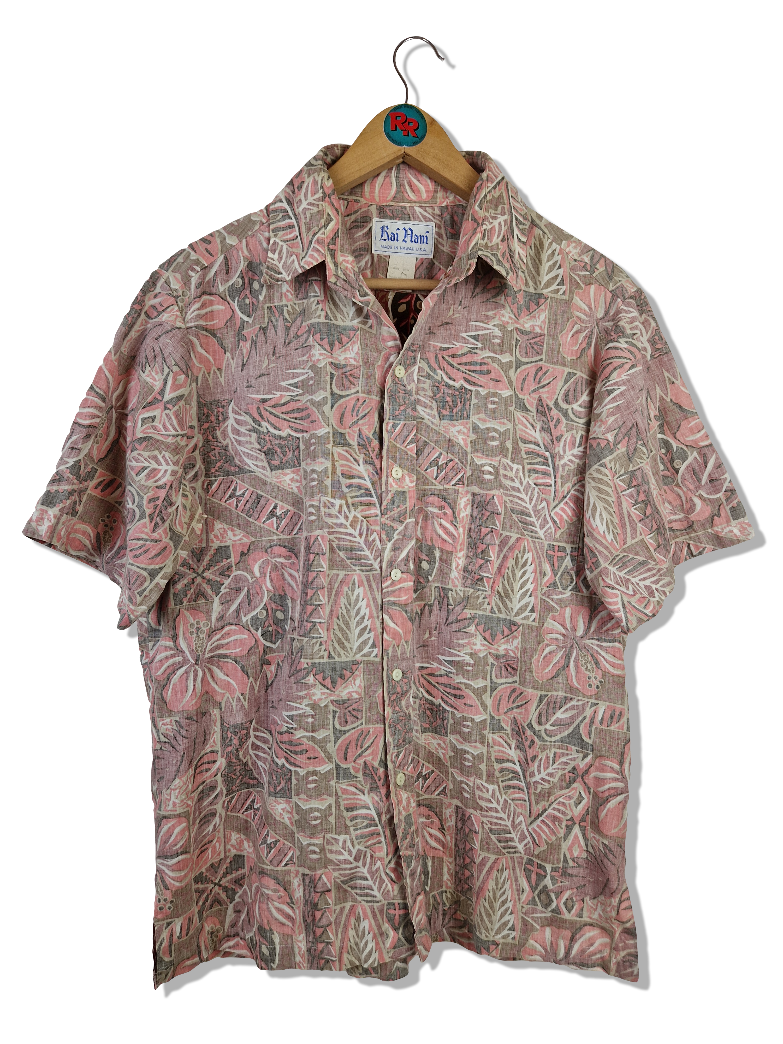 Vintage Rai Nani Hemd Kurzarm Made In Hawaii Floral Pattern Rot S-M