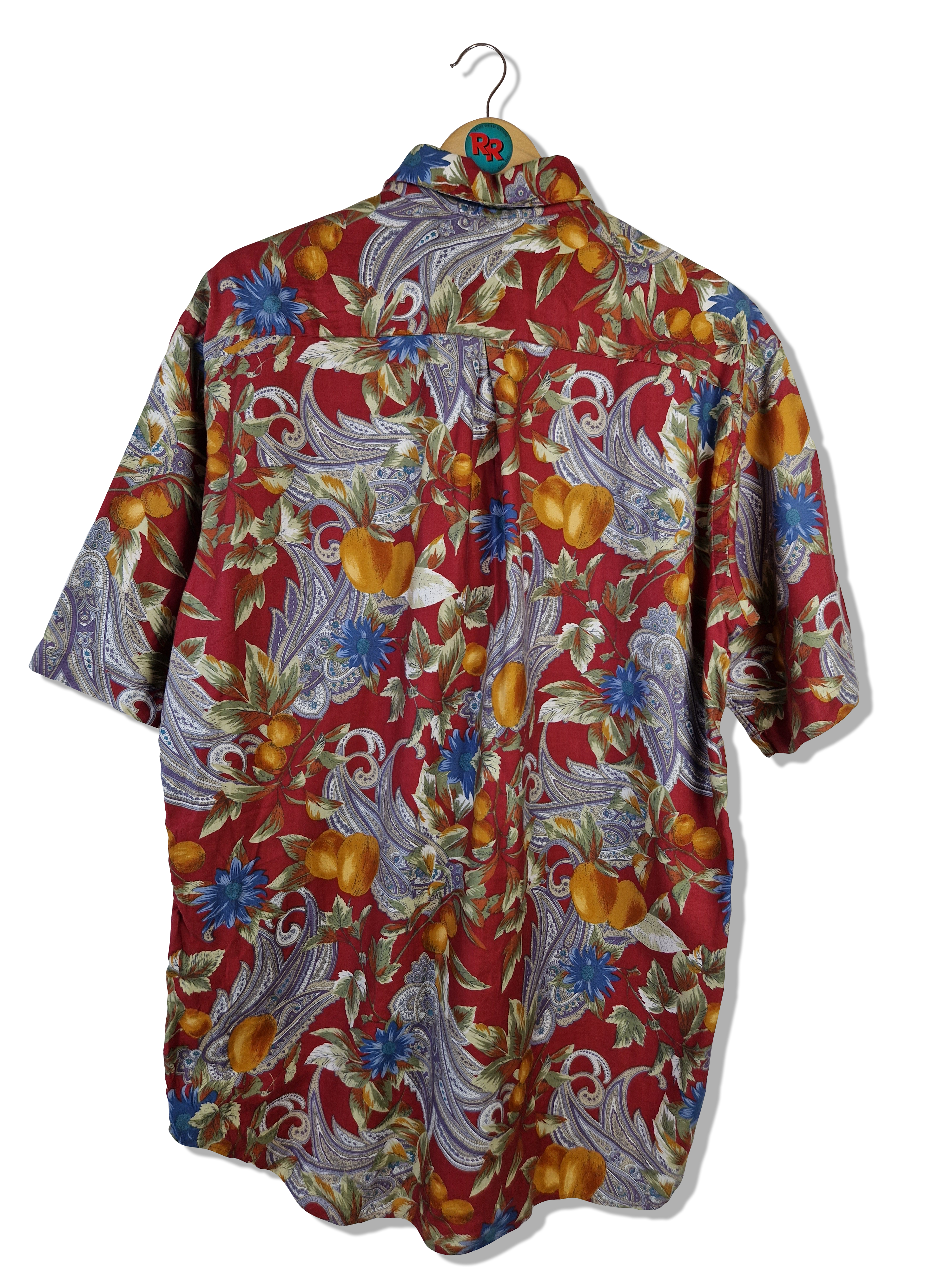 Vintage Kenneth Gordon Hemd Kurzarm Heirloom Made In USA Floral Pattern Rot Blau L