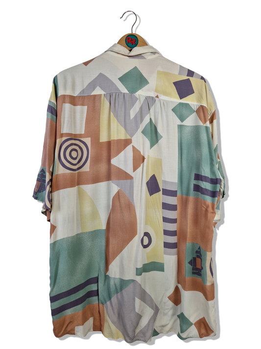 Vintage Einhorn Hemd 80s Abstract Pattern Pastellhemden Bunt XL-XXL