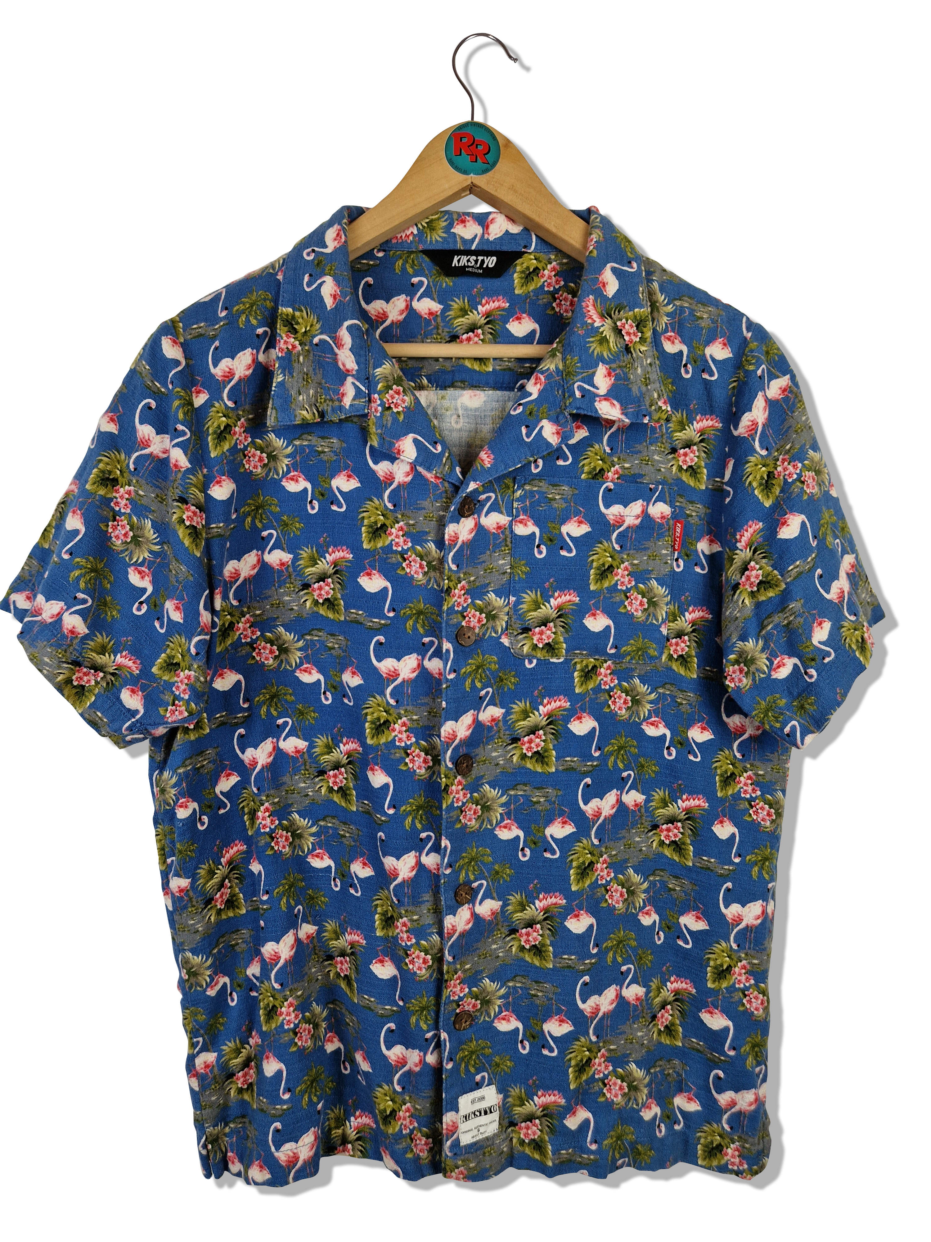 Kikstyo Hemd Kurzarm Flamingo Japanese Designer Blau M