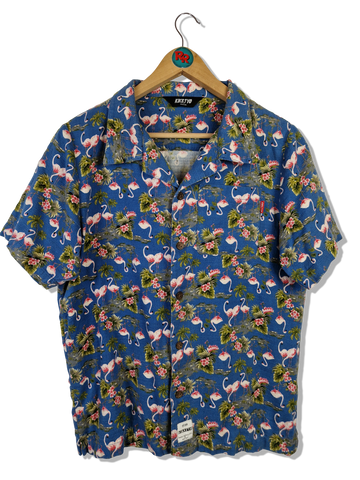 Kikstyo Hemd Kurzarm Flamingo Japanese Designer Blau M