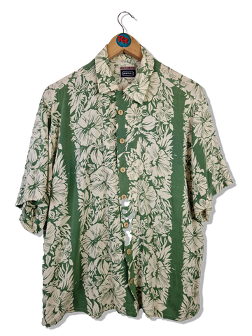 Vintage Rocky Hawaiishirt Kurzarm Grün Weiß S