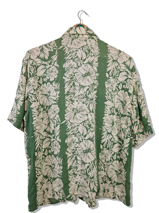 Vintage Rocky Hawaiishirt Kurzarm Grün Weiß S