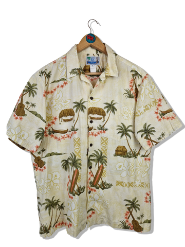Vintage RJC Hemd Kurzarm Palmen Made In Hawaii Braun Beige L