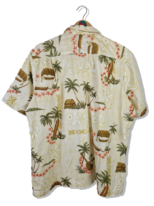 Vintage RJC Hemd Kurzarm Palmen Made In Hawaii Braun Beige L