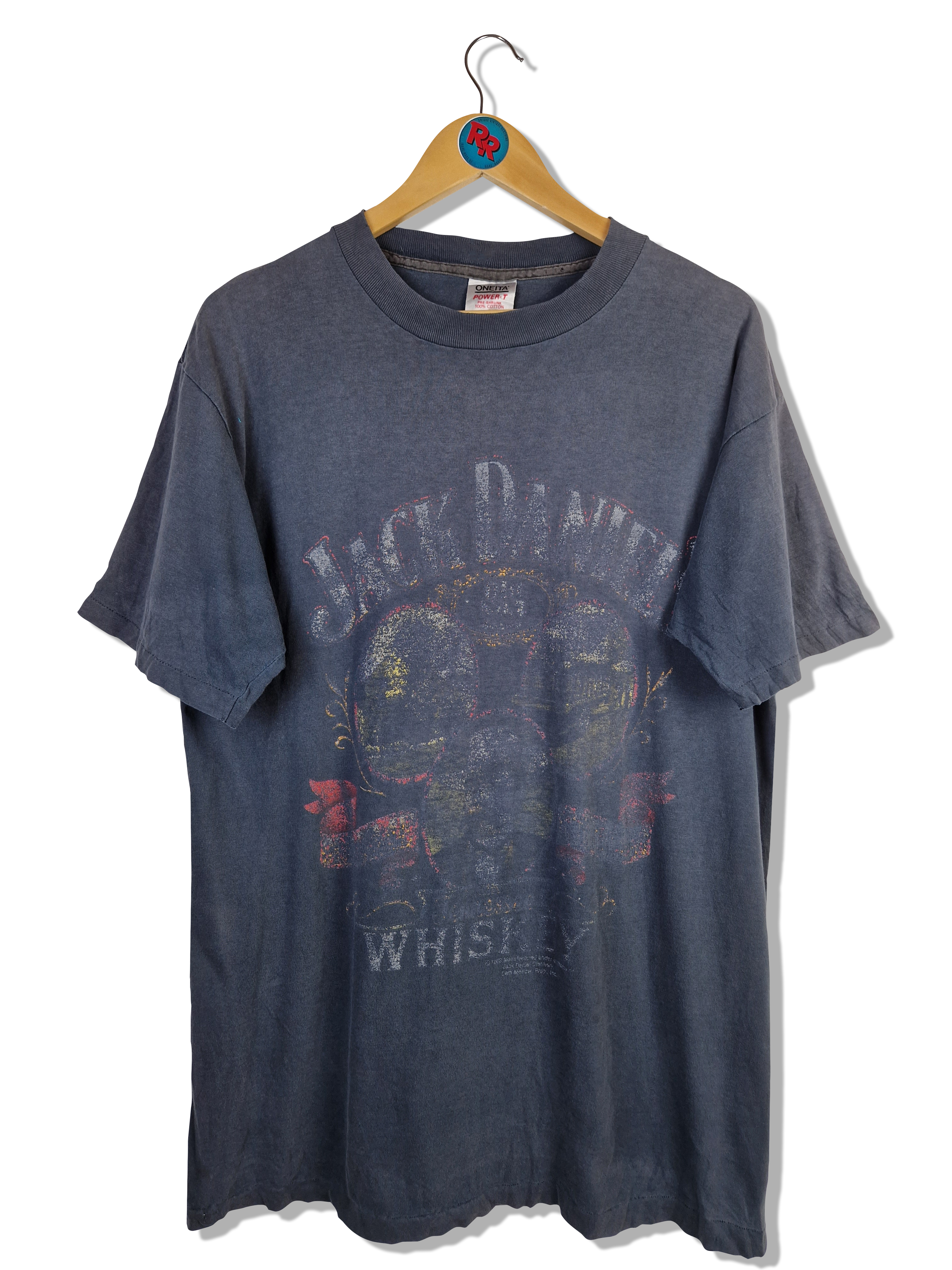 Vintage Oneita Shirt 1988 Jack Daniels Single Stitched Made In USA Schwarz/Grau XL - RareRags