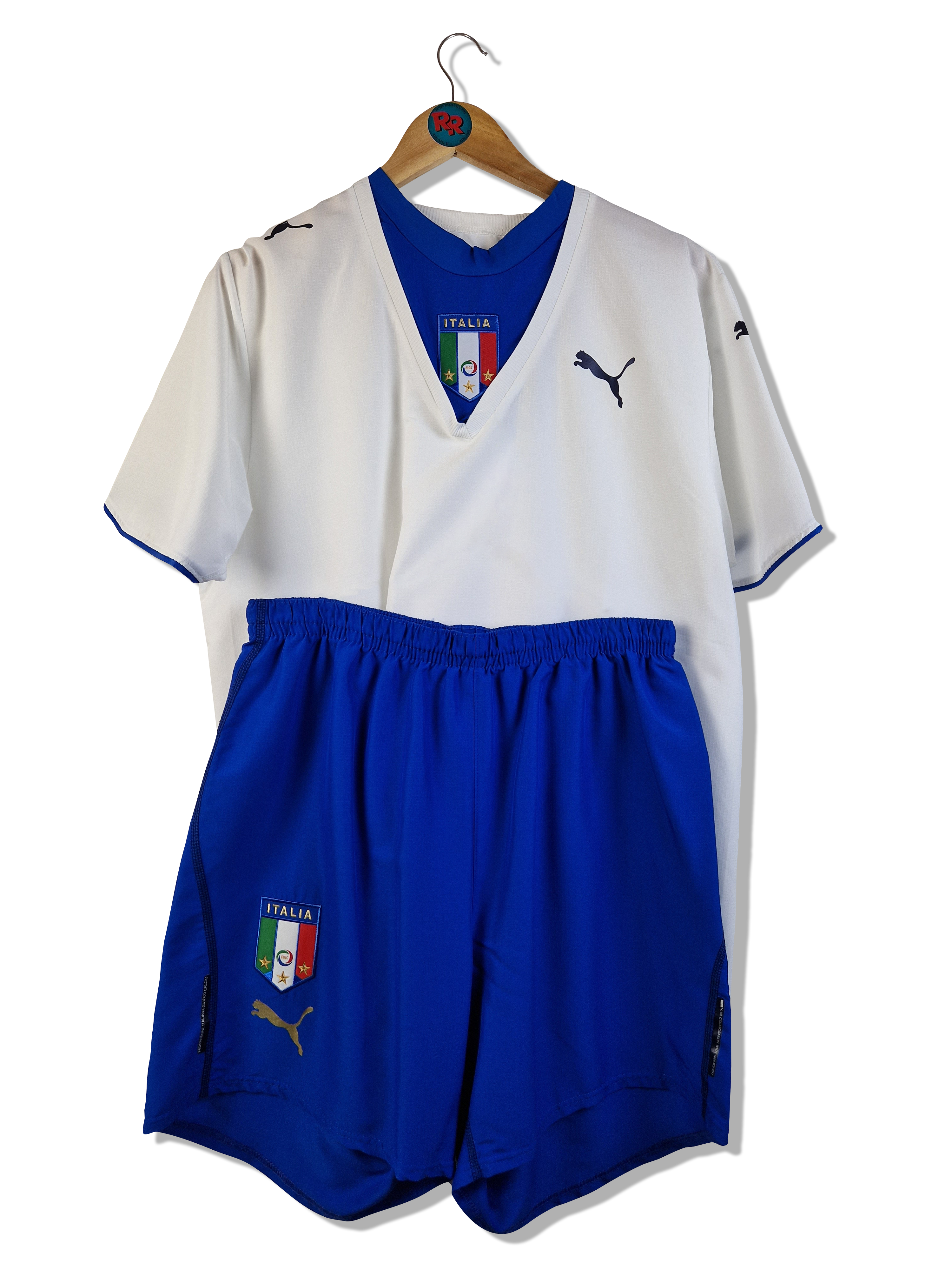 Puma Trikot + Shorts Set Auswärts 2006 Weiß Blau L - RareRags