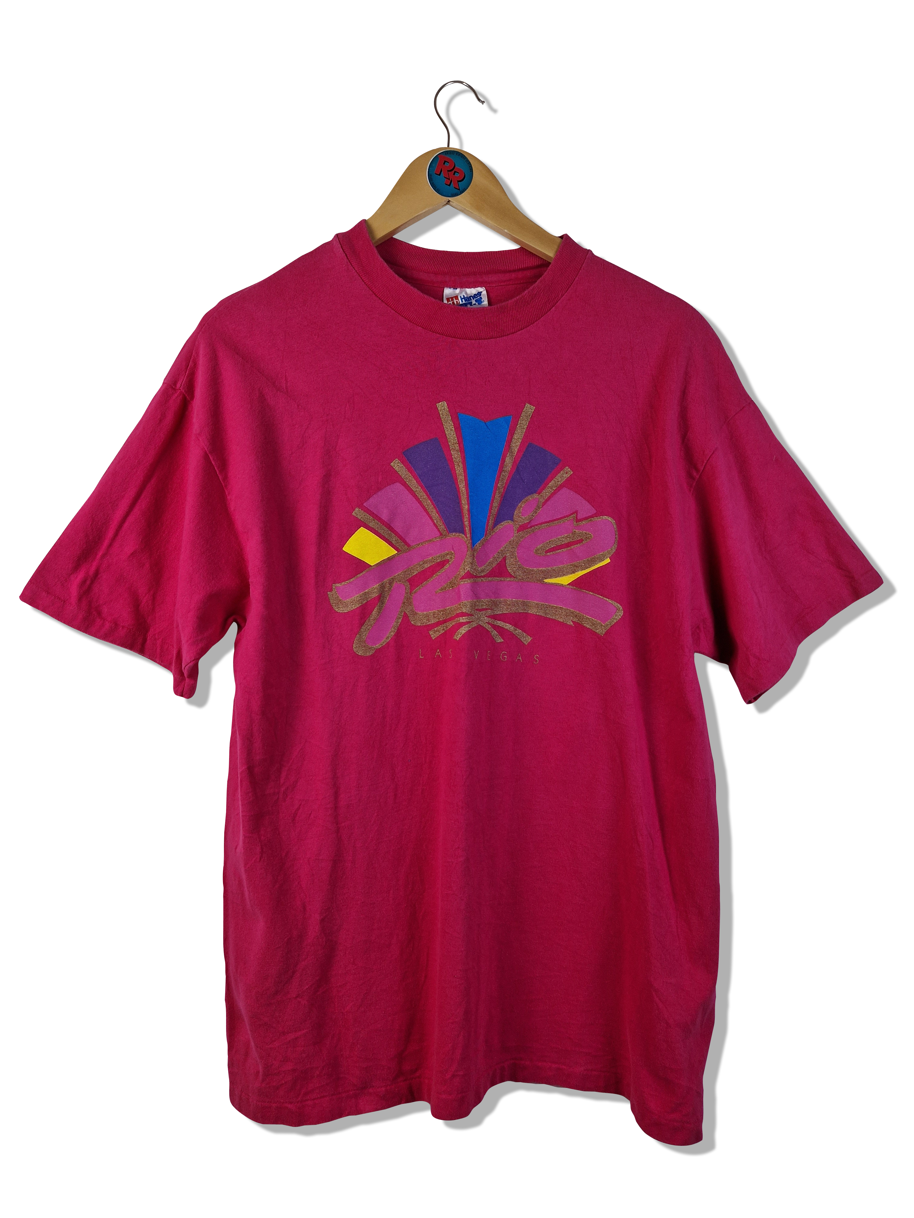 Vintage Hanes Shirt "Rio Las Vegas" Single Stitch Made In USA Pink L