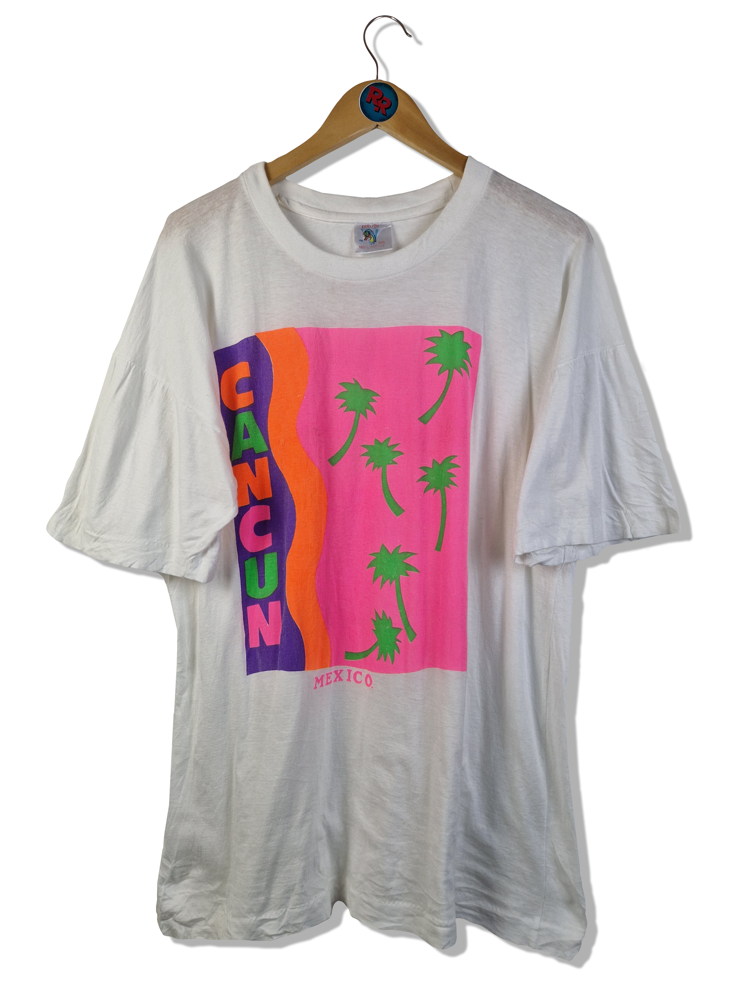 Vintage Loritos Shirt "Cancun, Mexico" Single Stitch Weiß Bunt XXL