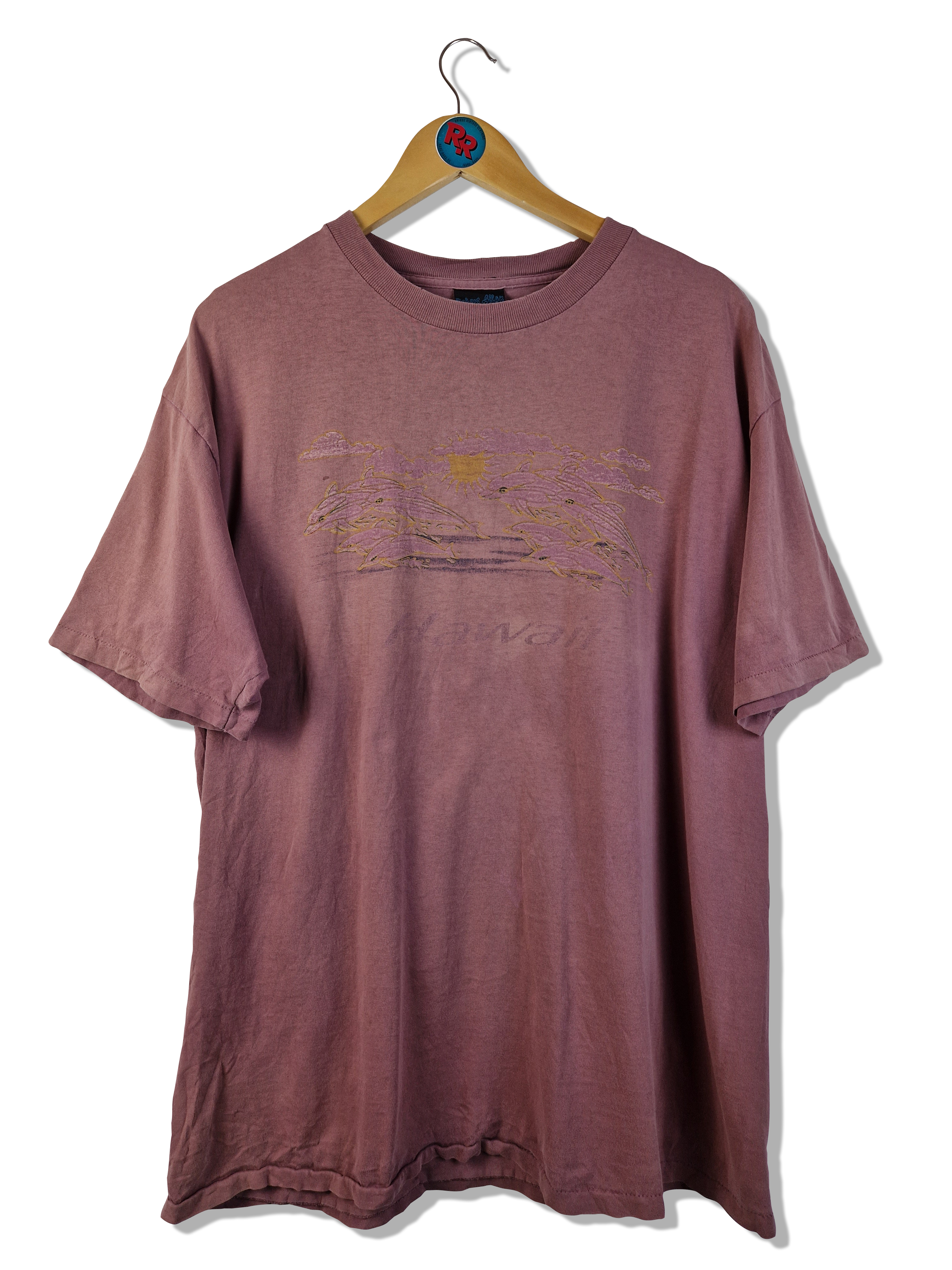 Vintage Robert Allan Shirt "Hawaii" Delfine Single Stitch, Made In USA Faded Rot XL
