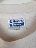 Vintage Hanes Shirt 80s Fifty-Fifty "Monterey" Single Stitch Made In USA Gold Glitzer Weiß L