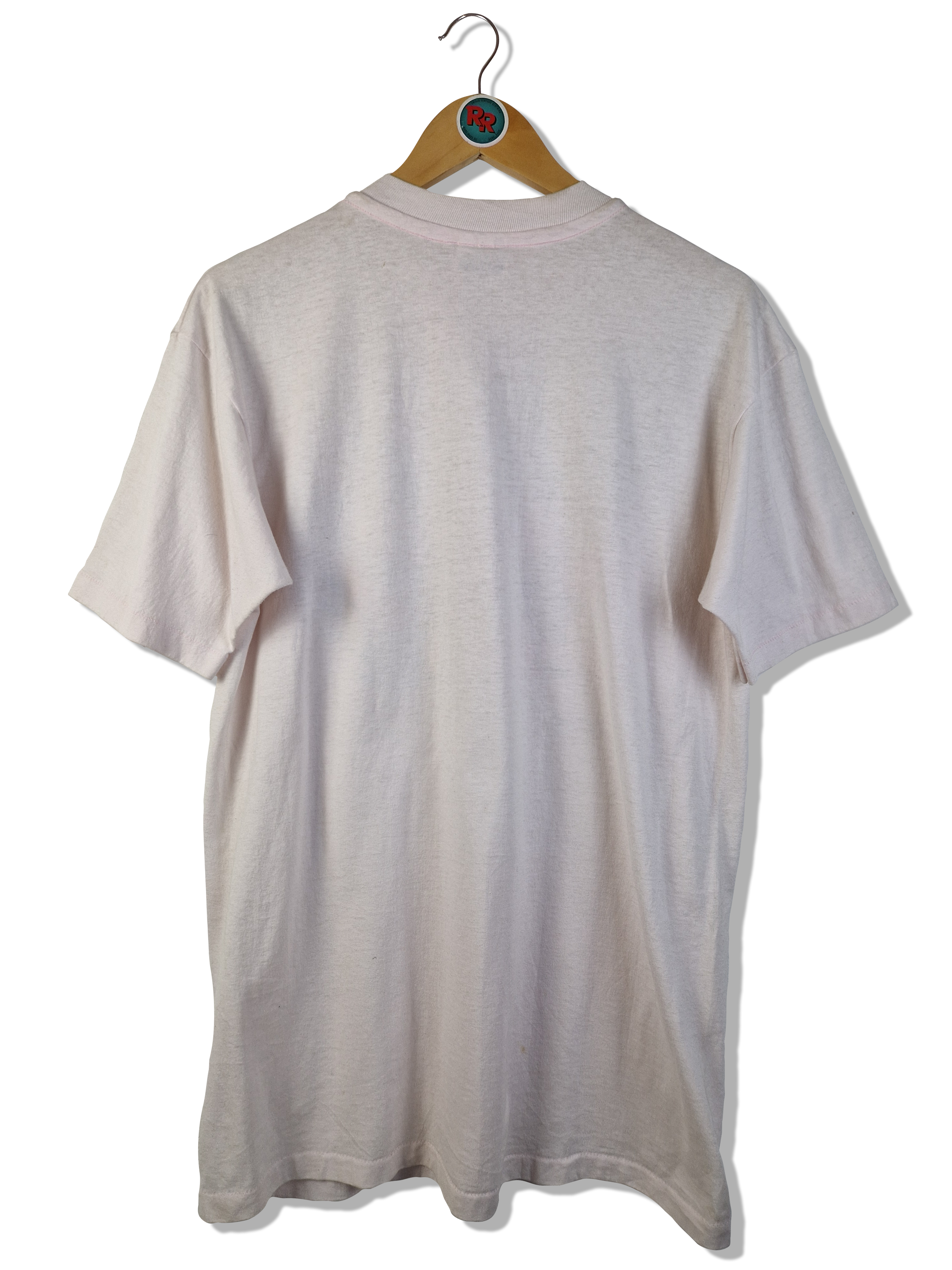 Vintage Hanes Shirt 80s Fifty-Fifty "Monterey" Single Stitch Made In USA Gold Glitzer Weiß L
