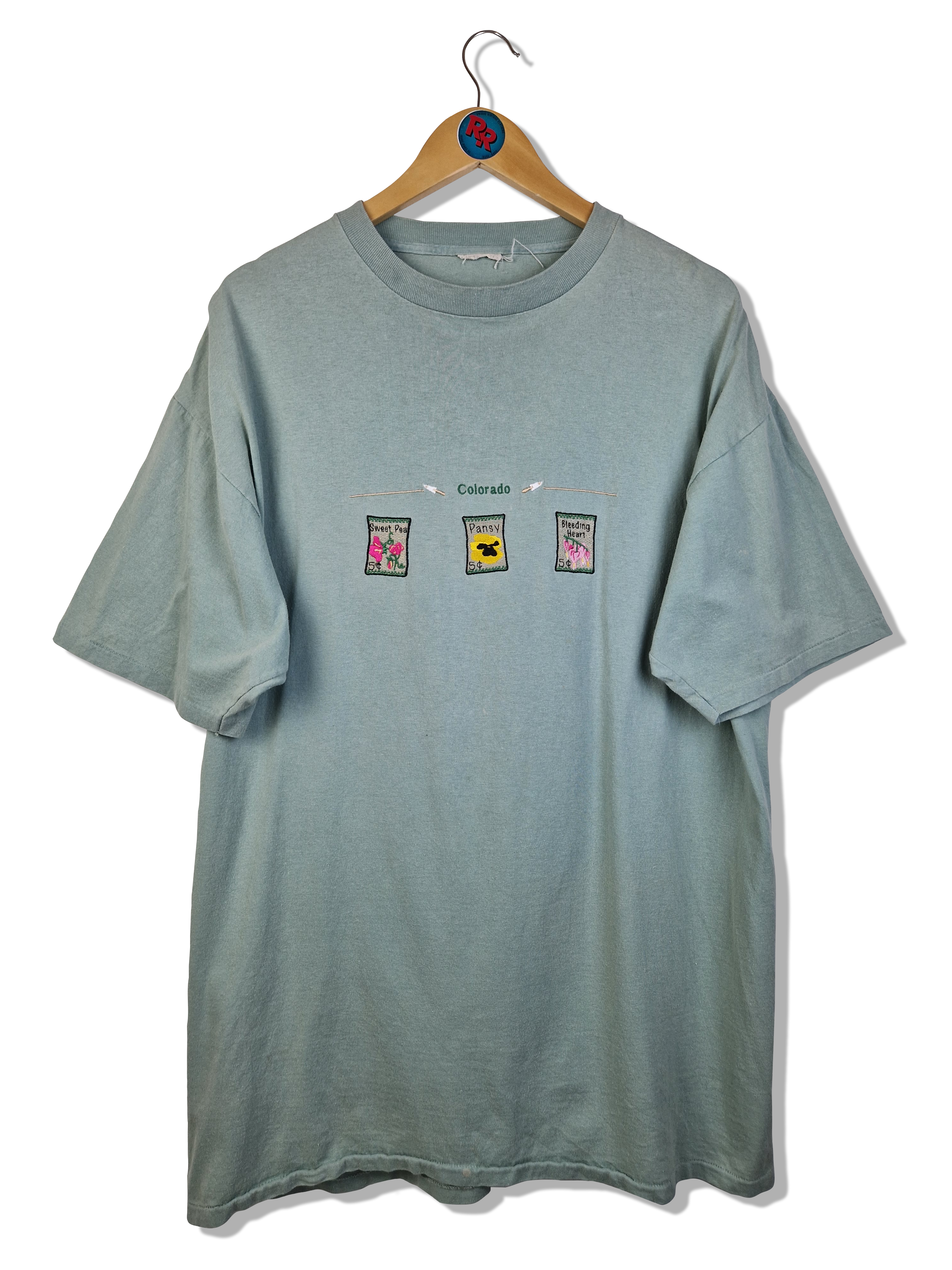Vintage Shirt "Colorado" Bestickt Single Stitch Fade Mint Grün L-XL - RareRags