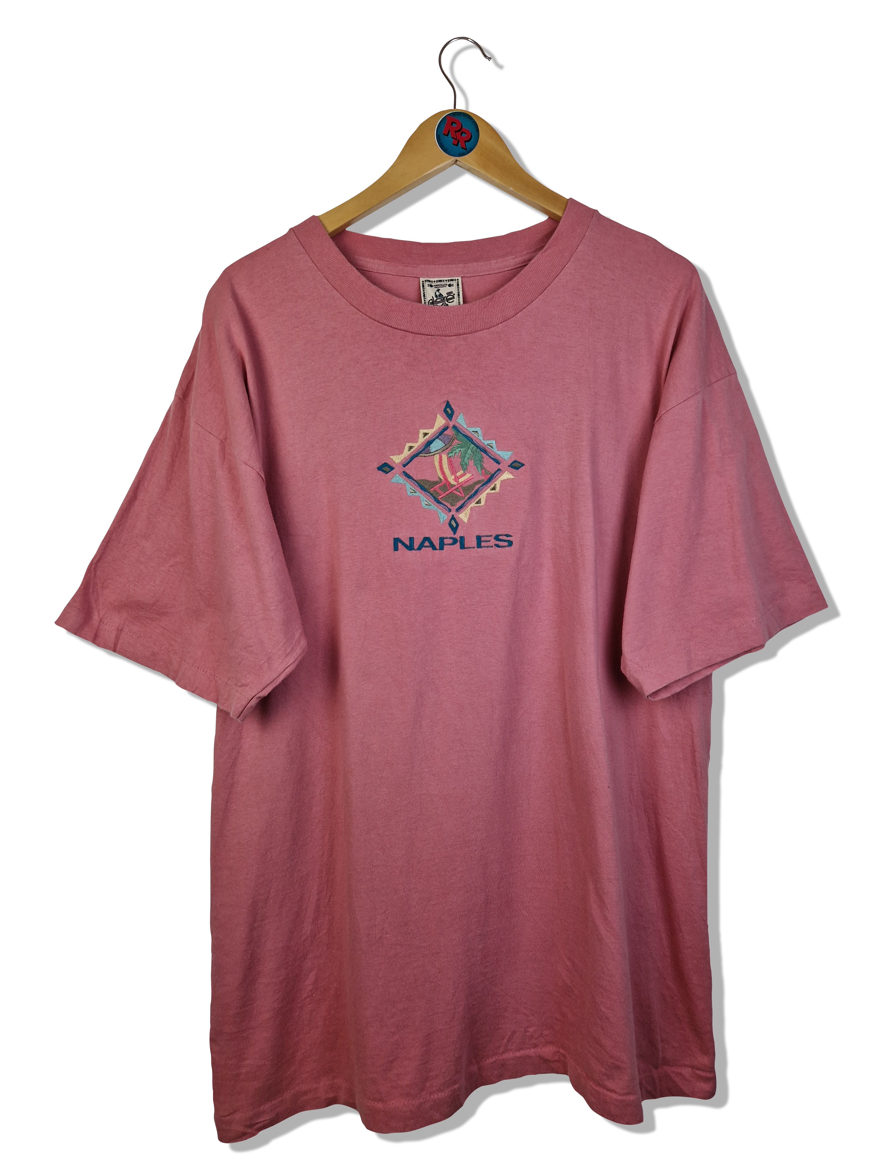 Vintage Alere Shirt "Naples" Made In USA Single Stitch Fade Rosa L