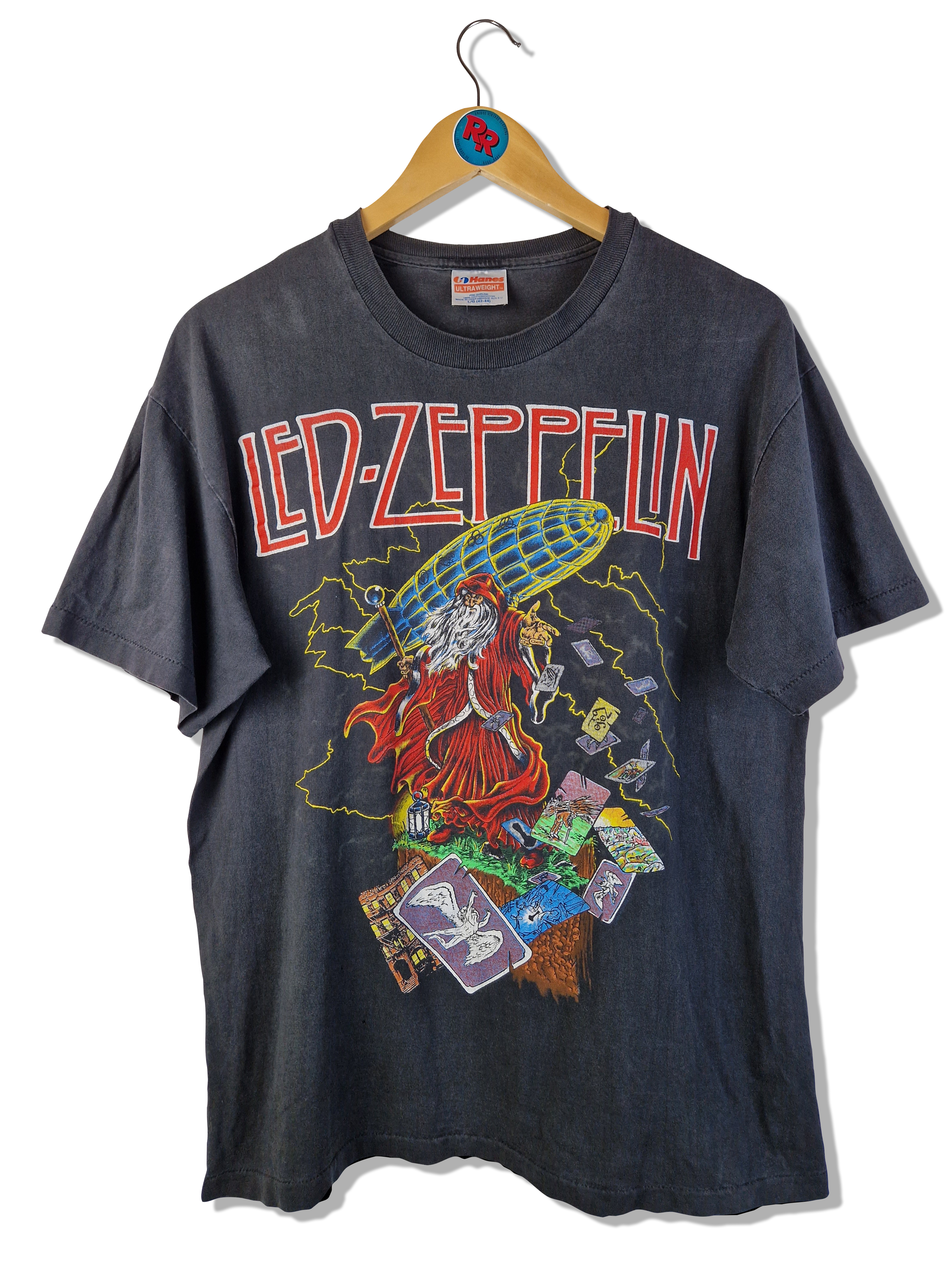 Rare! Vintage Hanes Shirt Led Zeppelin Zoso Single Stitched Made In USA Schwarz L