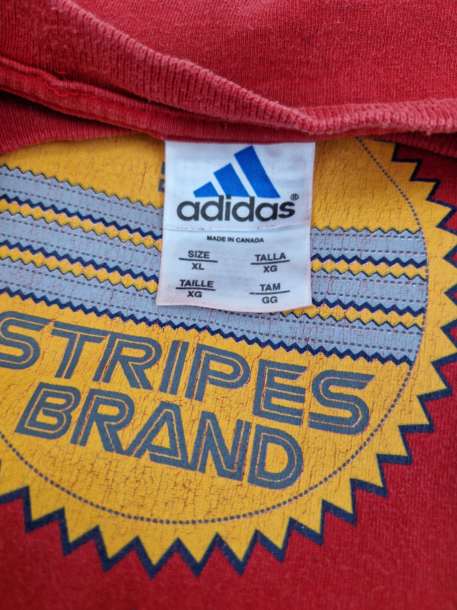 Vintage Adidas Shirt "3 Stripes Brand" Made In Canada Rot (Youth XL) M-L - RareRags