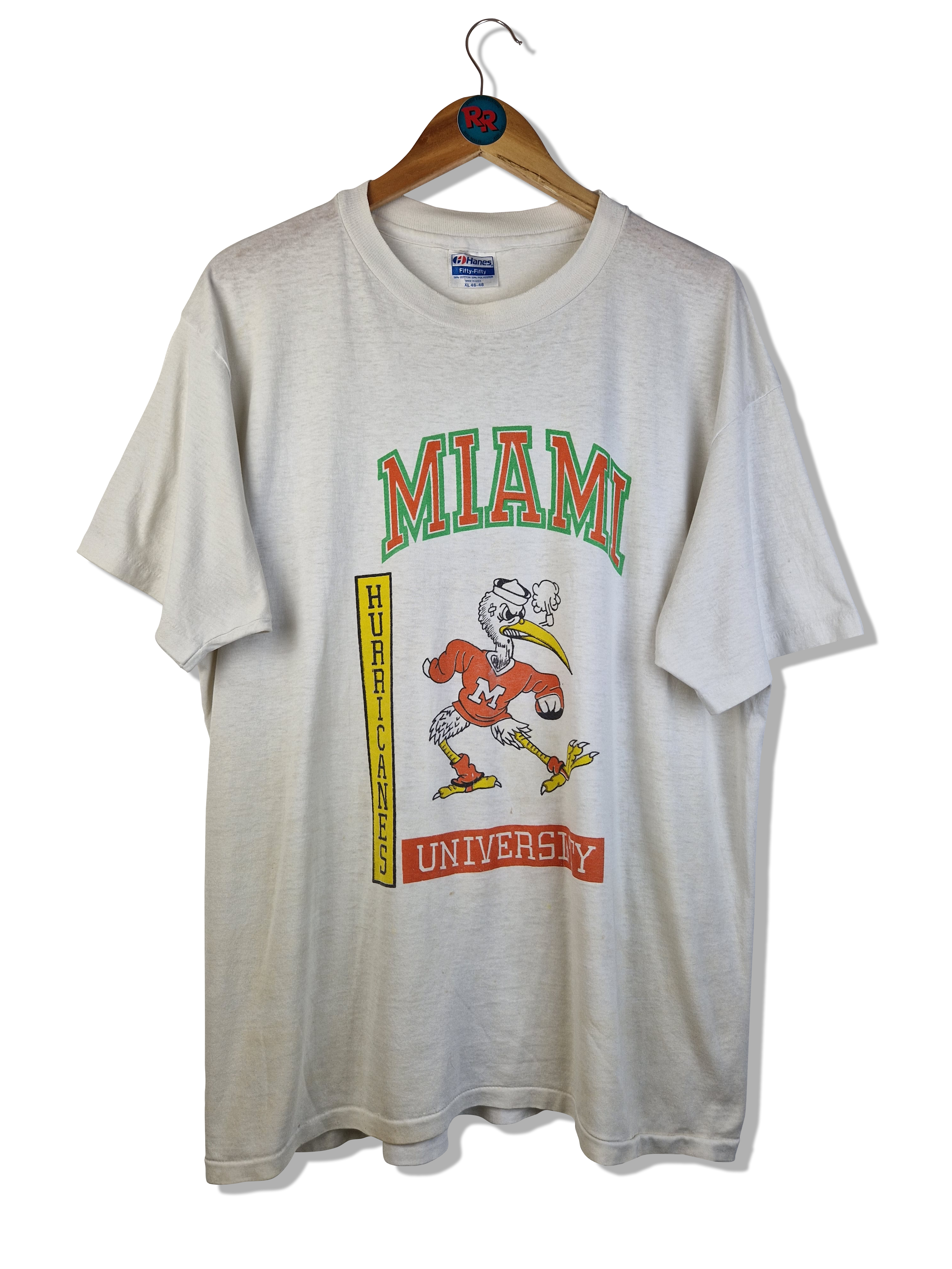 Vintage Hanes Shirt 80s Miami Hurricanes Football Single Stitched Made In USA Weiß XL