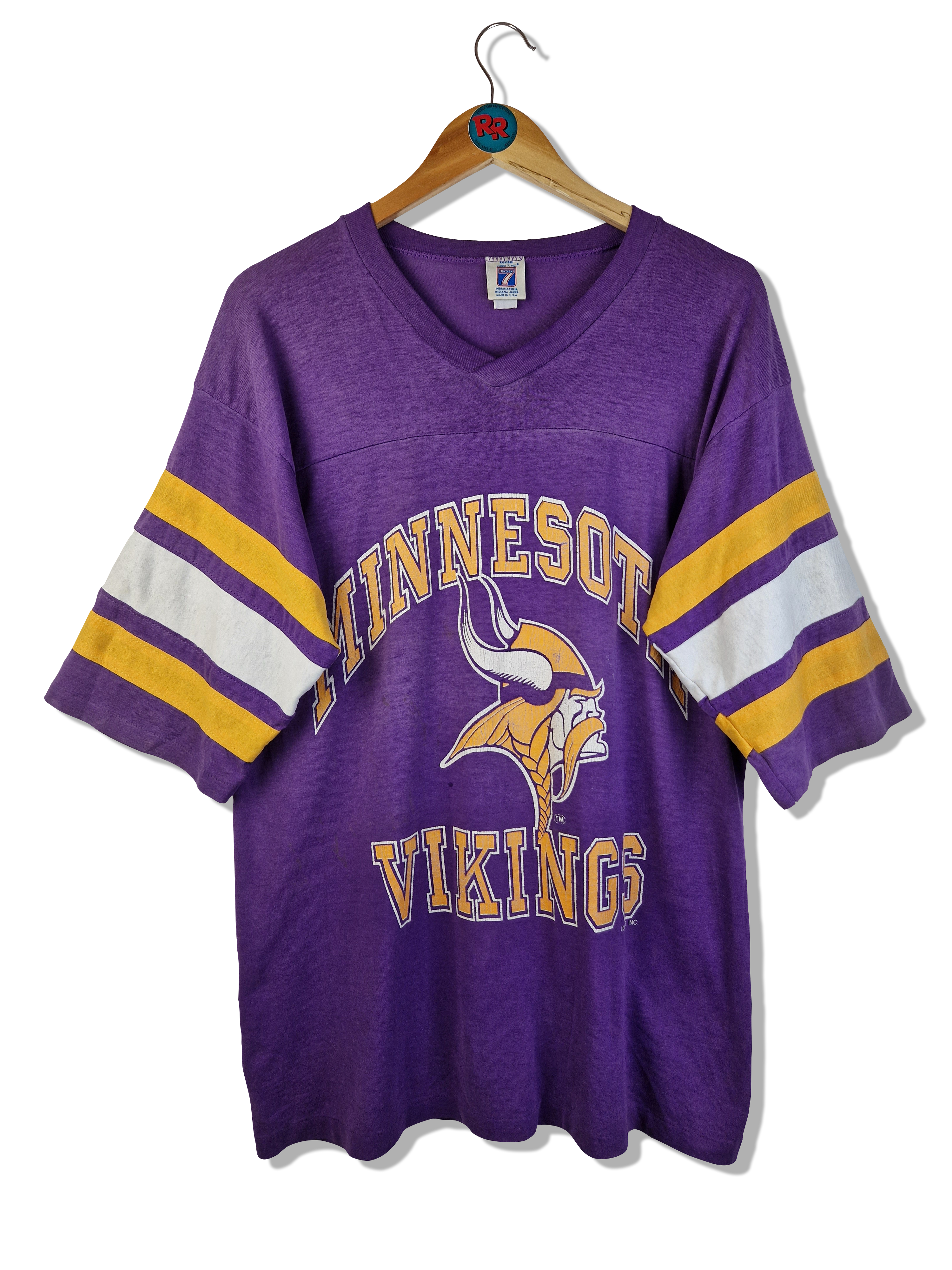Vintage Logo 7 Shirt Vikings Football Single Stitched Made In USA Lila - RareRags