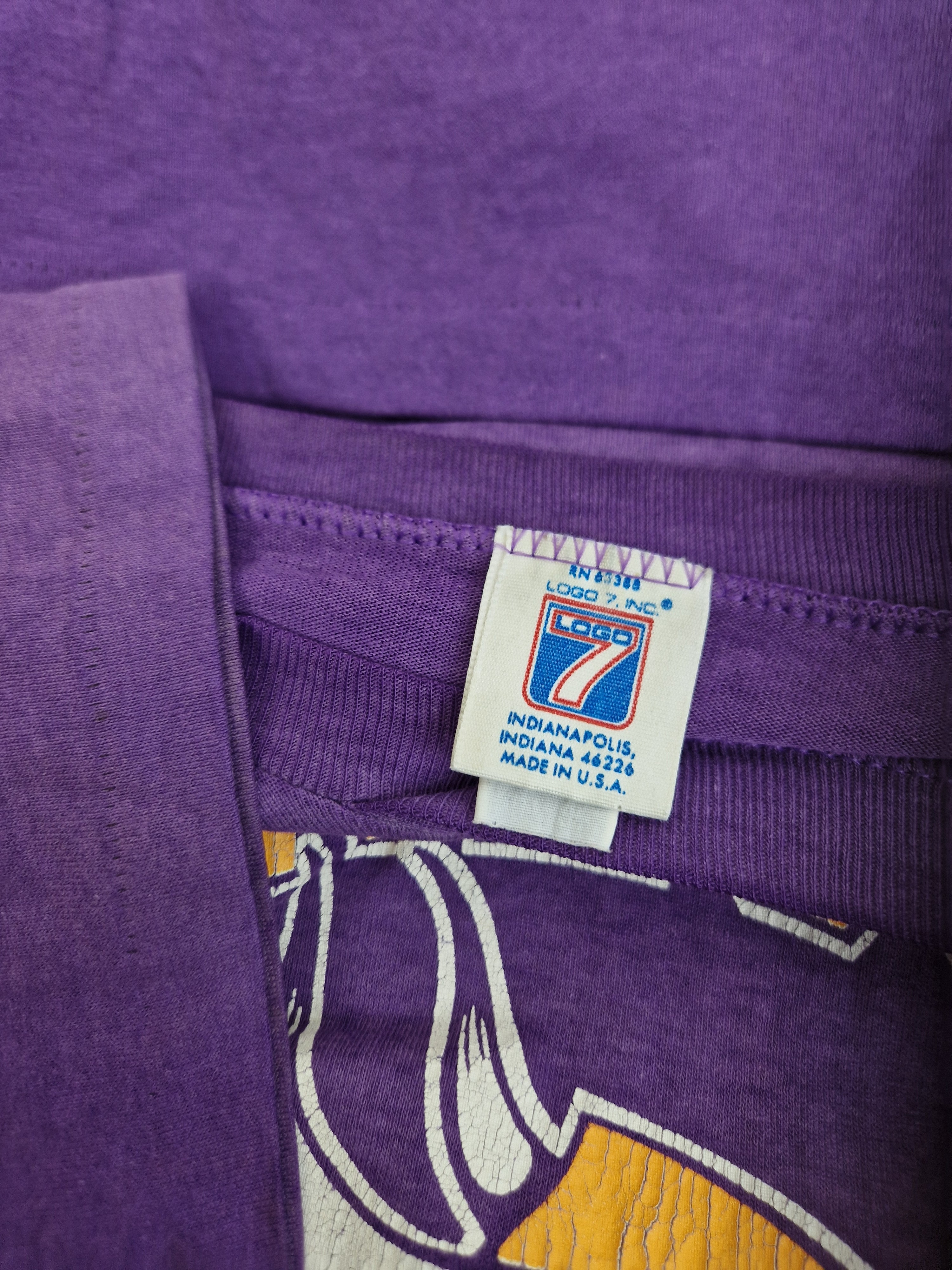 Vintage Logo 7 Shirt Vikings Football Single Stitched Made In USA Lila - RareRags