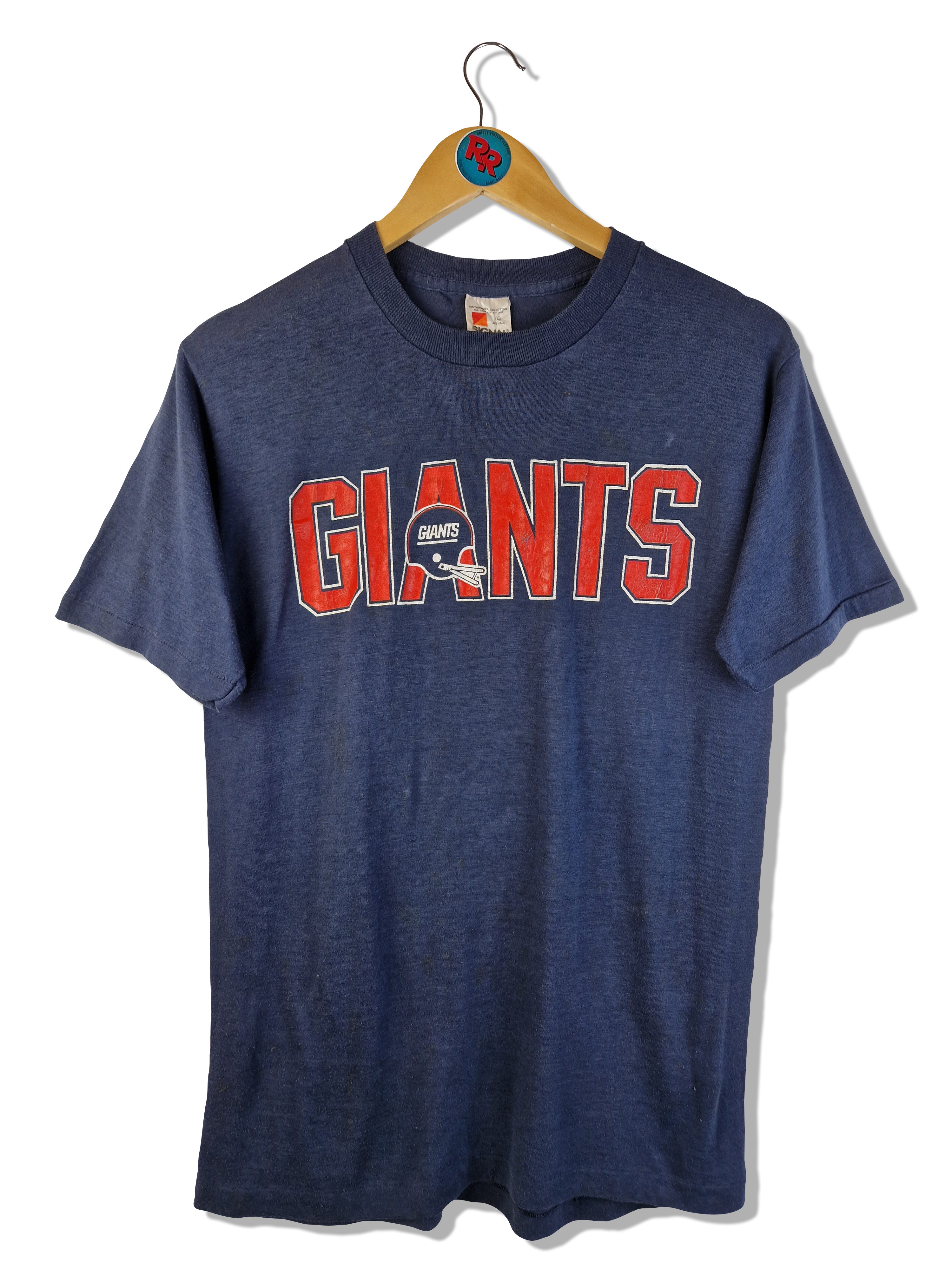 Vintage Signal Shirt 80s Giants Football Single Stitched Made In USA Dunkelblau M-L - RareRags