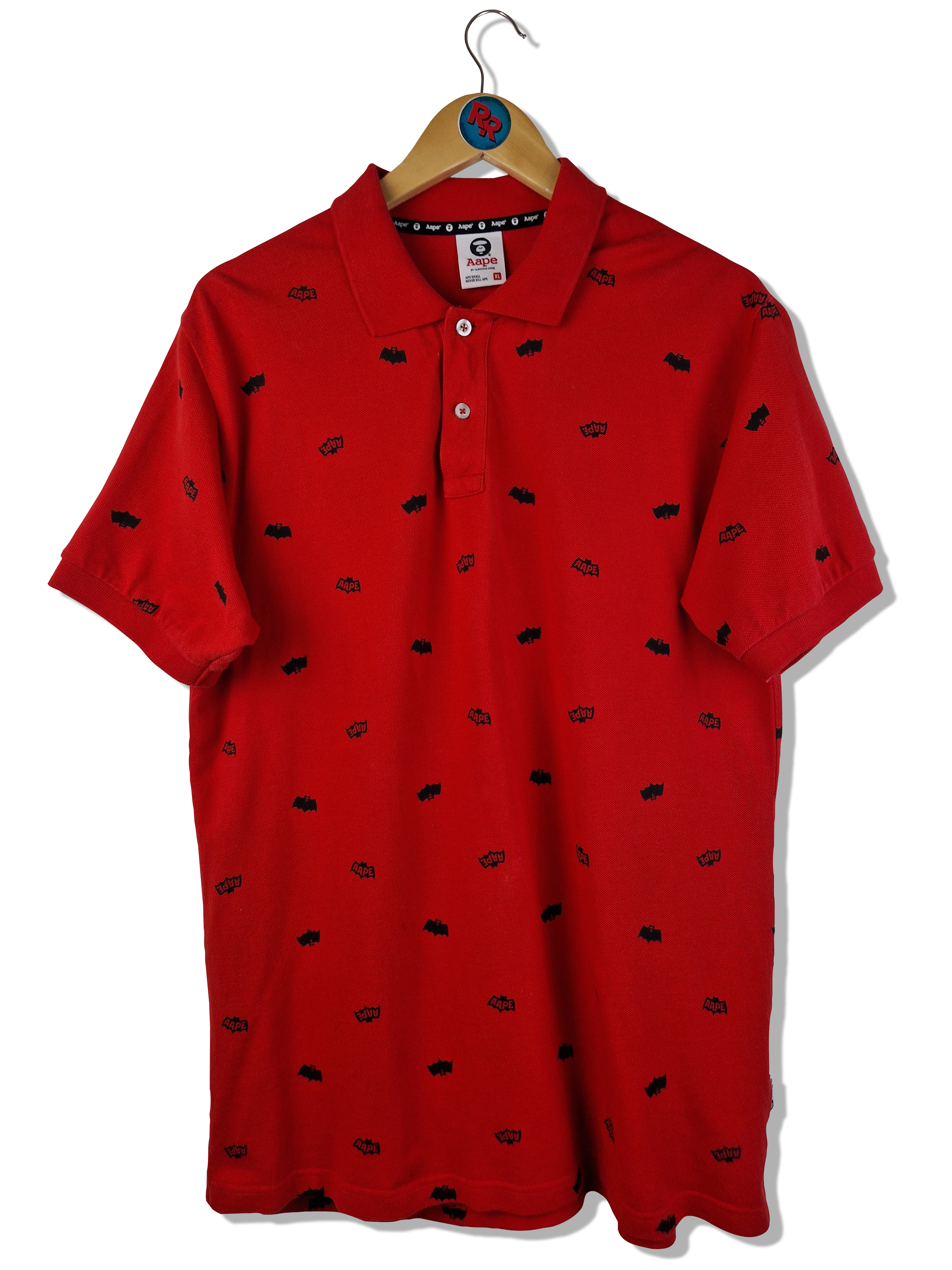 A Bathing Ape / Bape Poloshirt All Over Print Fledermaus Rot Schwarz XL