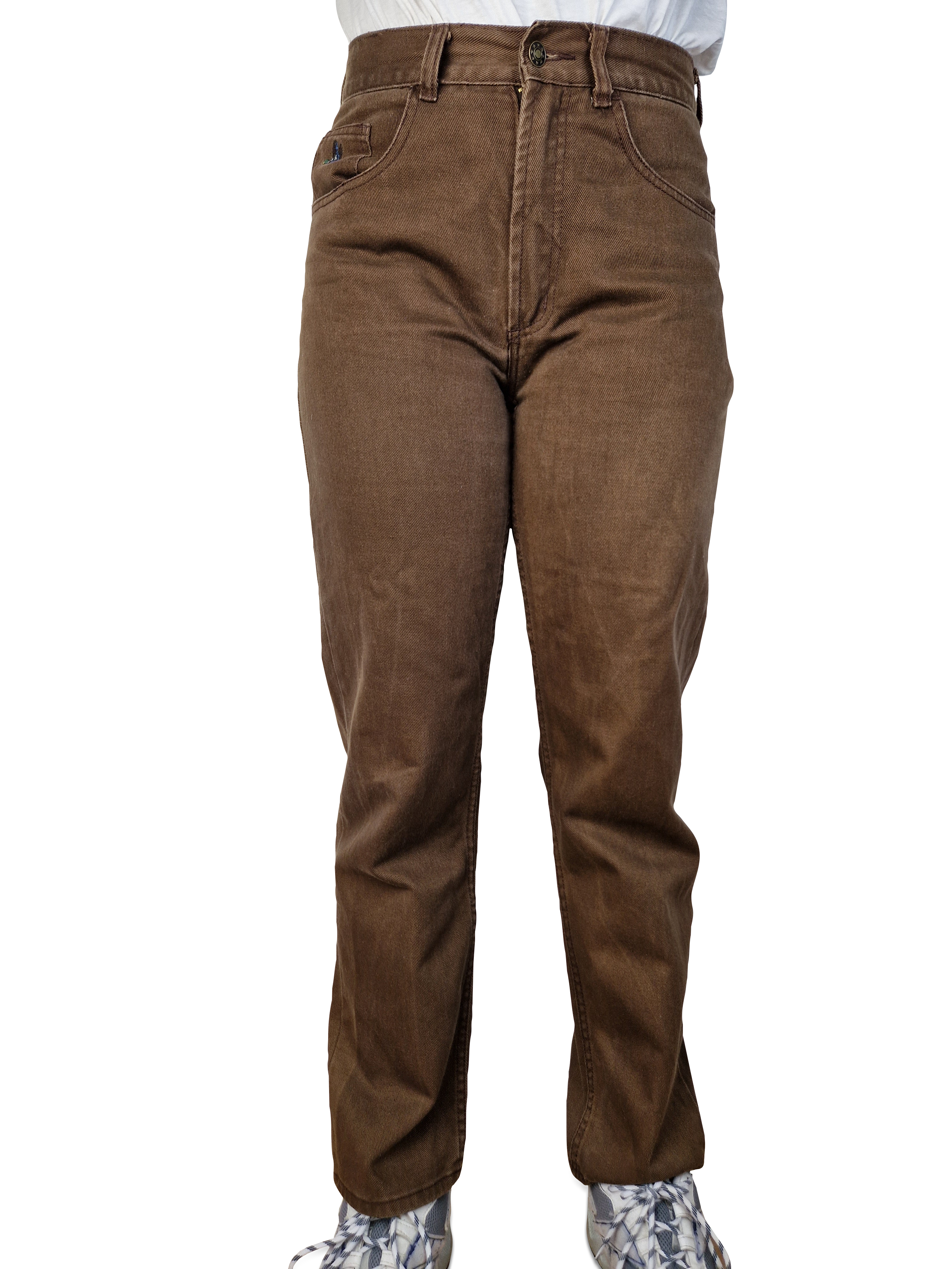 Vintage Landhaus Hose Mit Stickerei High Waist Braun 46