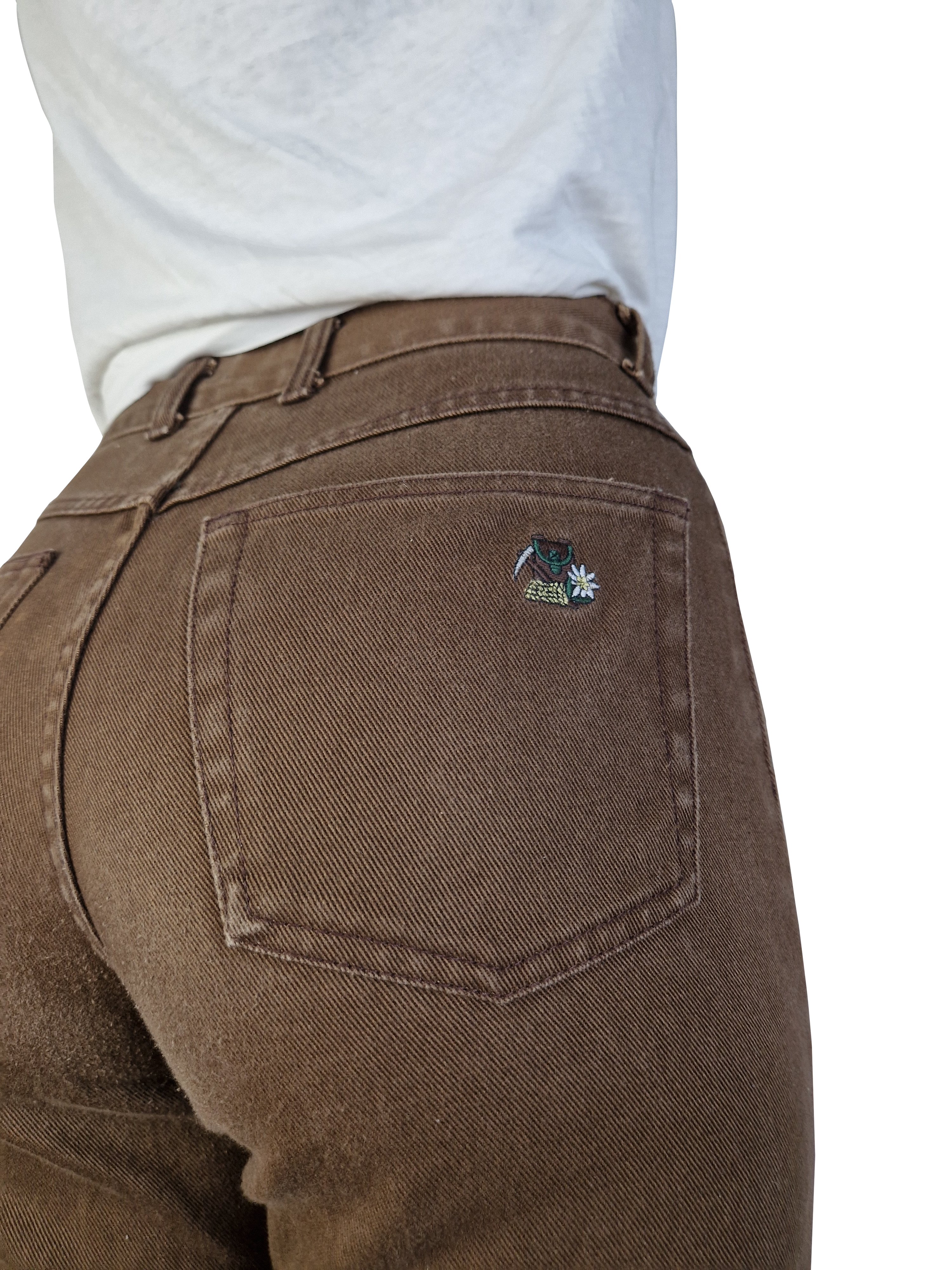 Vintage Landhaus Hose Mit Stickerei High Waist Braun 46